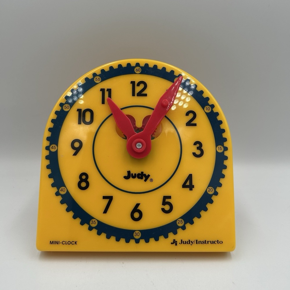 Vtg Judy Instructo Mini‎ Clock Yellow Plastic 5"  time Teaching Homeschooling
